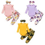 Autumn Baby Girls Outfit Set with Floral Trousers 1 | PricZone