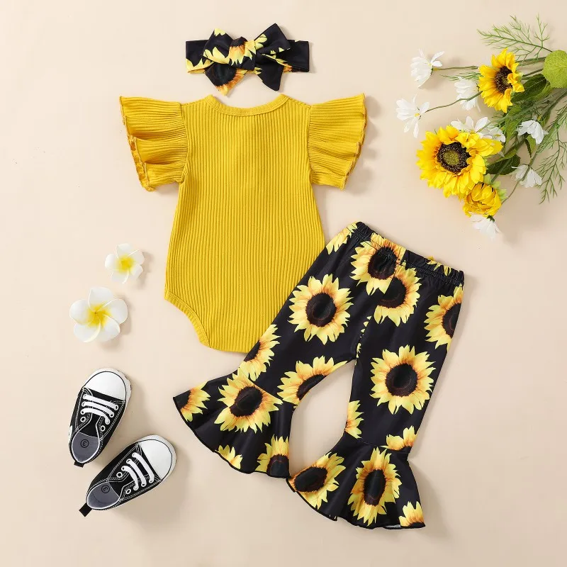 Sunflower Set for Baby Girl 018M with Headband 2 | PricZone Sunflower Set for Baby Girl 0 18M with Headband 2 | PricZone