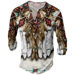 Mens Cotton Linen 3D Printed Henley Shirt 1 | PricZone