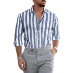 Mens Linen Long Sleeve Stripe Print Shirt 4 | PricZone