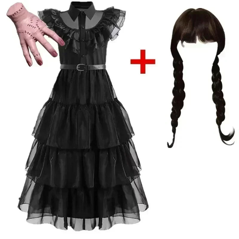 Wednesday Addams Gothic Black Dress Kids Costume 2 | PricZone Wednesday Addams Gothic Black Dress Kids Costume 2 | PricZone