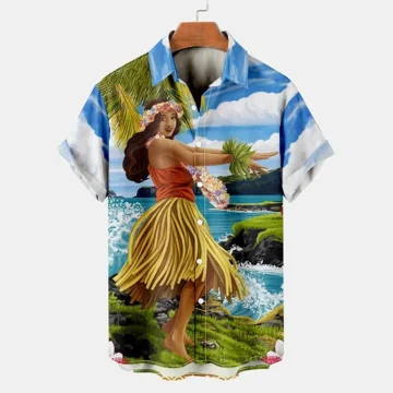 Mens Beach Printed Lapel Short Sleeve Shirt 1 | PricZone