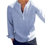 Mens Casual Stand Collar Long Sleeve Linen Shirt 2 | PricZone