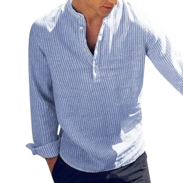 Mens Casual Stand Collar Long Sleeve Linen Shirt 2 | PricZone