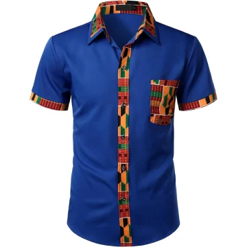 Mens African Printed Patchwork Button Up Shirt 1 | PricZone