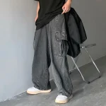 Mens Baggy Wide Leg Cargo Denim Pants Hip Hop 4 | PricZone