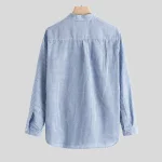 Mens Casual Stand Collar Long Sleeve Linen Shirt 4 | PricZone