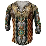 Mens Cotton Linen 3D Printed Henley Shirt 3 | PricZone