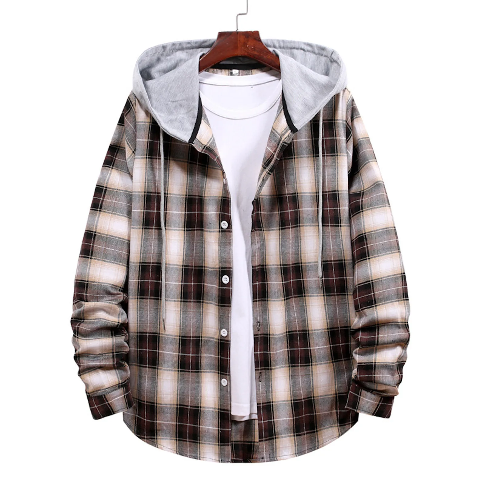 Mens Oversized Casual Plaid Hooded Shirt 4 | PricZone Mens Oversized Casual Plaid Hooded Shirt 4 | PricZone