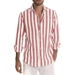 Mens Linen Long Sleeve Stripe Print Shirt 1 | PricZone