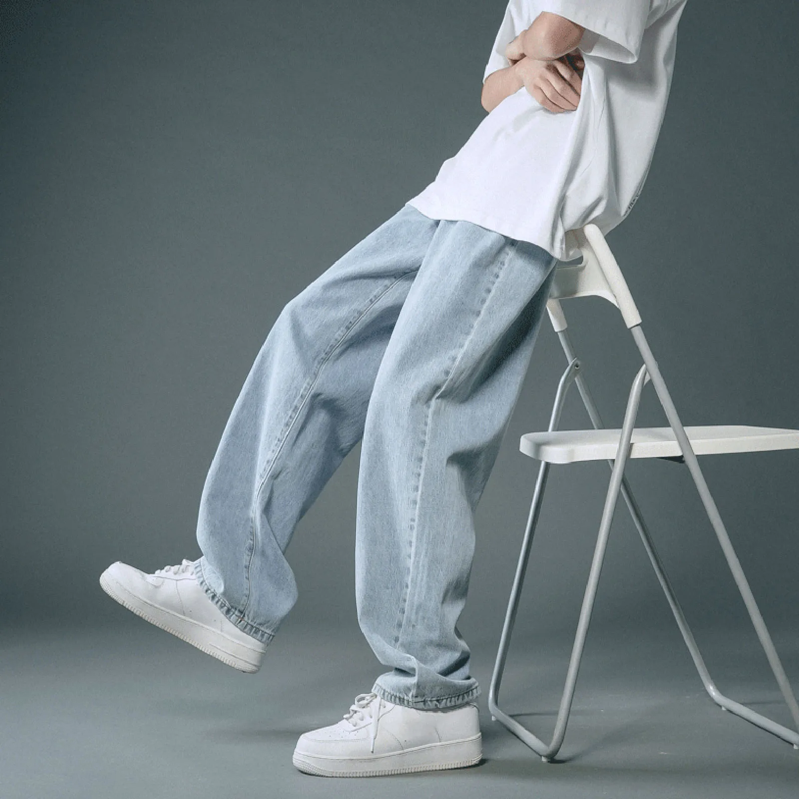 2023 New Street Casual Baggy Jeans Mens Streetwear Hip Hop Straight Wide Leg Trousers Students Denim Pants Blue Black White 3 | PricZone 2023 New Street Casual Baggy Jeans Mens Streetwear Hip Hop Straight Wide Leg Trousers Students Denim Pants Blue Black White 3 | PricZone