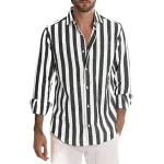 Mens Linen Long Sleeve Stripe Print Shirt 3 | PricZone