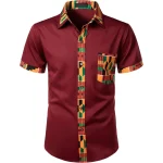 Mens African Printed Patchwork Button Up Shirt 4 | PricZone