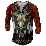 Mens Cotton Linen 3D Printed Henley Shirt 5 | PricZone