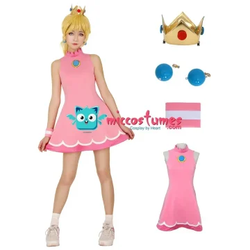 Womens Peach Princess Cosplay Dress with Crown 1