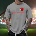 Mens Turkish Flag Print Tee Shirt Summer Casual 5 | PricZone