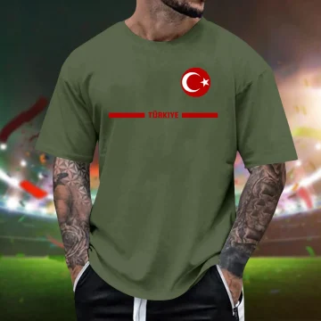 Mens Turkish Flag Print Tee Shirt Summer Casual 1 | PricZone