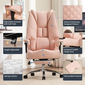 Wide Seat Office Chair 400lbs with Foot Rest   Pink 2 | PricZone