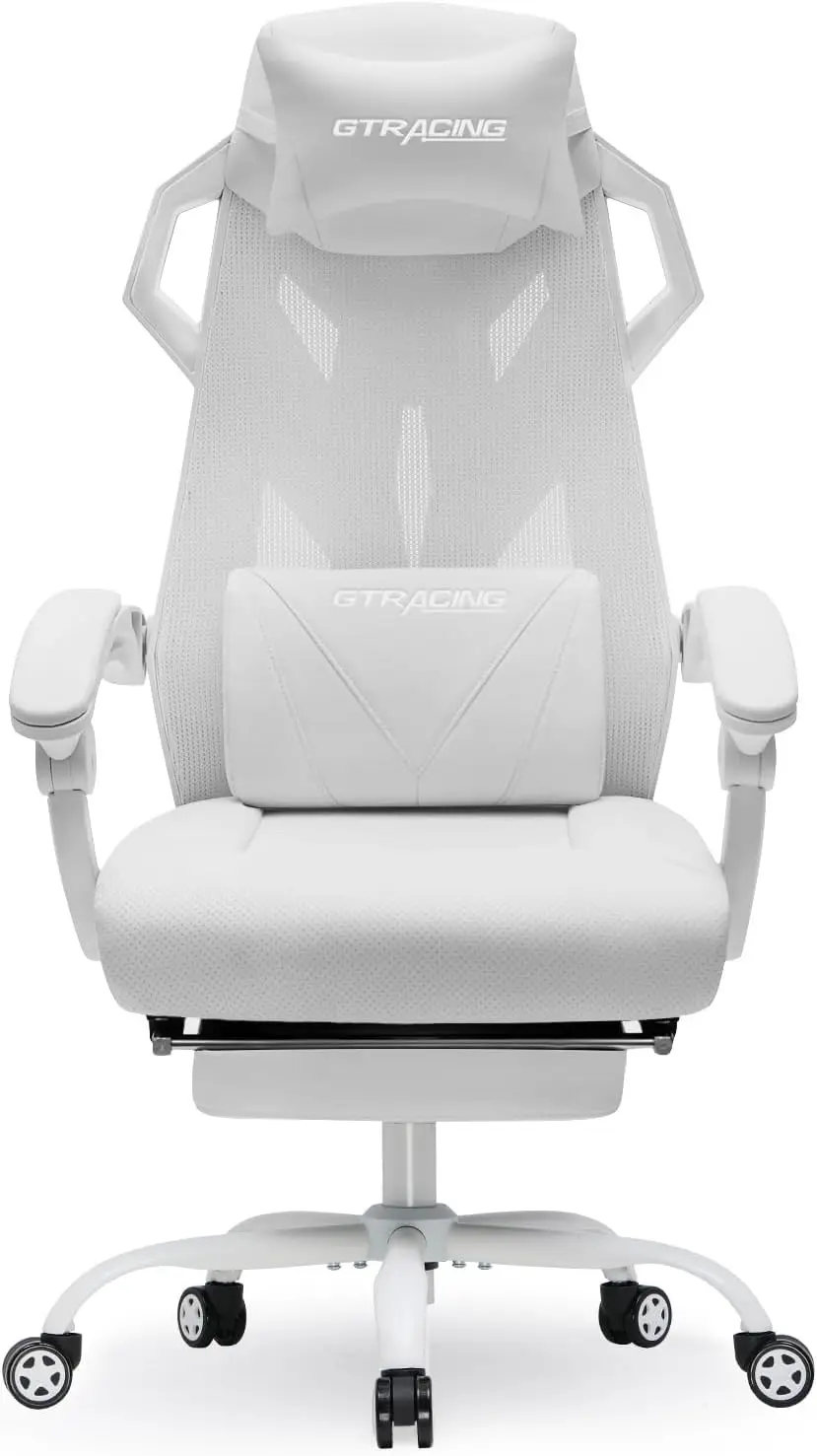 Ergonomic Gaming Chair with Footrest Mesh Back White 1 | PricZone Ergonomic Gaming Chair with Footrest Mesh Back White 1 | PricZone
