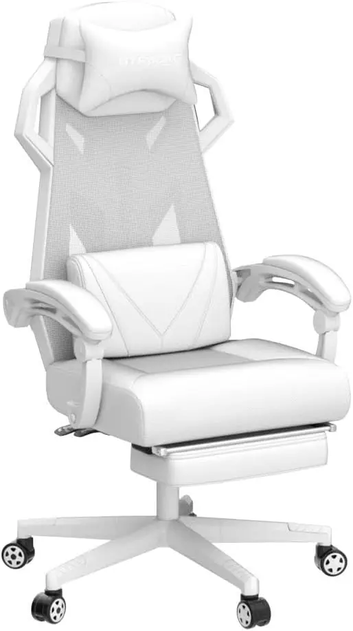 Ergonomic Gaming Chair with Footrest Mesh Back White 4 | PricZone Ergonomic Gaming Chair with Footrest Mesh Back White 4 | PricZone