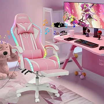 Pink Gaming Chair with Bluetooth RGB and Footrest 2 | PricZone