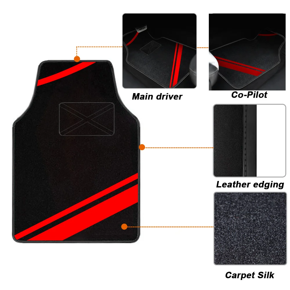 4pc Universal Car Floor Mats Set Red Front Rear 3 | PricZone 4pc Universal Car Floor Mats Set Red Front Rear 3 | PricZone