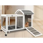 US Large Wooden Guinea Pig  Rabbit Hutch with Wheels 1 | PricZone