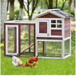 Wooden Chicken Coop with Rabbit Hutch   Wine Red White 2 | PricZone