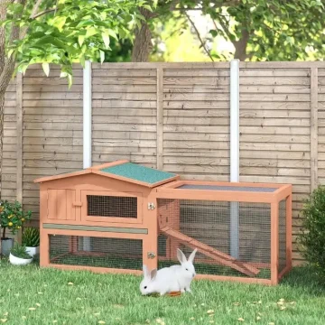 62 Inch Wooden Rabbit Hutch with Run and Elevated House 2 | PricZone