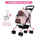 Pink Folding Pet Stroller for Small Dogs and Cats 6 | PricZone