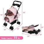 Pink Folding Pet Stroller for Small Dogs and Cats 2 | PricZone