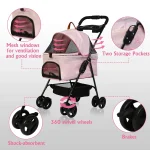 Pink Folding Pet Stroller for Small Dogs and Cats 4 | PricZone