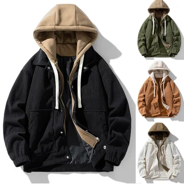 Hooded Corduroy Work Jacket   Casual  Warm 2 | PricZone