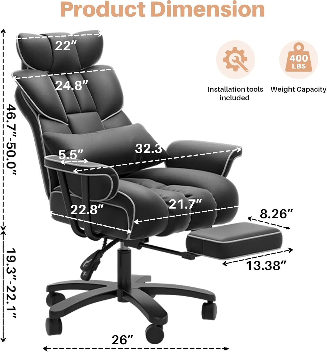 Big and Tall Office Chair 400lbs Wide Seat with Footrest 3 | PricZone Big and Tall Office Chair 400lbs Wide Seat with Footrest 3 | PricZone