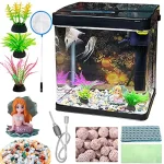 Glass Fish Tank Starter Kit 435 Gallon Betta Desktop Aquarium Mini Bowl Shrimp with LED Pump Oxygen Pump Air Intake Water 1 | PricZone