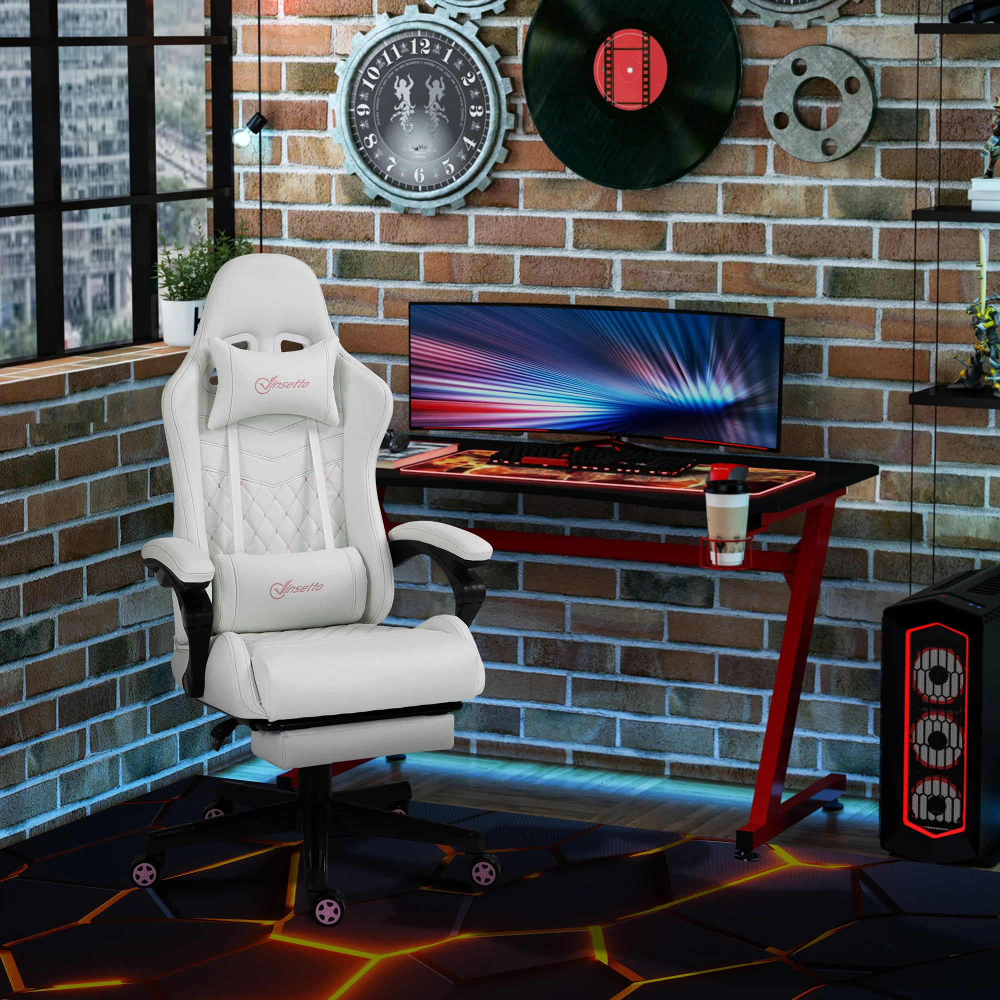 White Racing Gaming Chair with Padded Arms and PU Leather 3 | PricZone White Racing Gaming Chair with Padded Arms and PU Leather 3 | PricZone