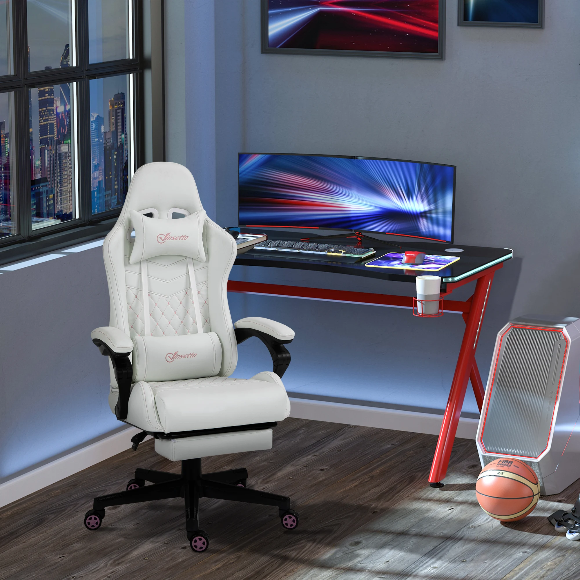 White Racing Gaming Chair with Padded Arms and PU Leather 2 | PricZone White Racing Gaming Chair with Padded Arms and PU Leather 2 | PricZone