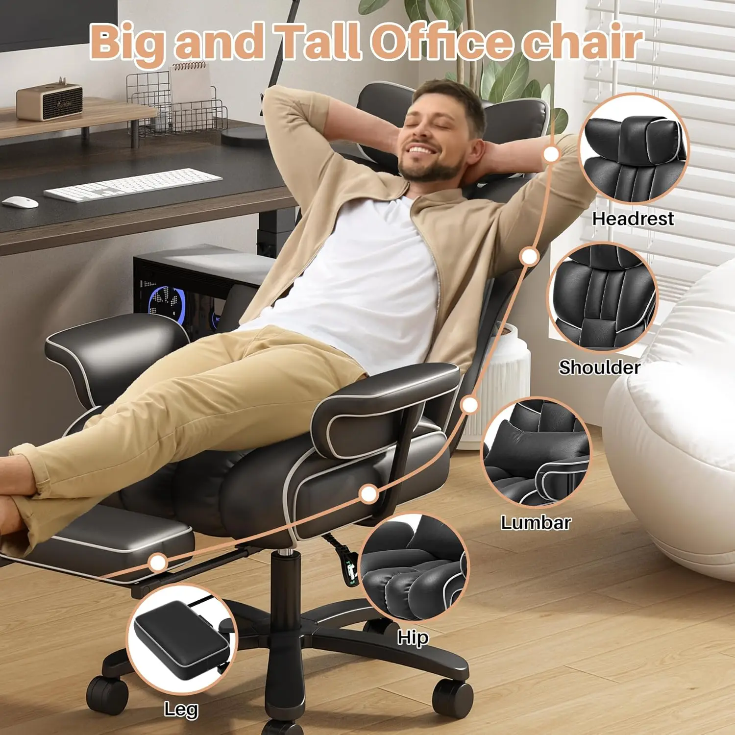 Big and Tall Office Chair 400lbs Wide Seat with Footrest 6 | PricZone Big and Tall Office Chair 400lbs Wide Seat with Footrest 6 | PricZone
