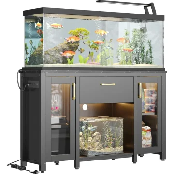 55 Gallon Fish Tank Stand with LED Light and Storage 1 | PricZone