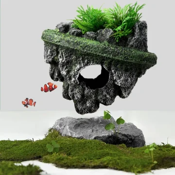Suspended Island Floating Stone Aquarium Decor 1