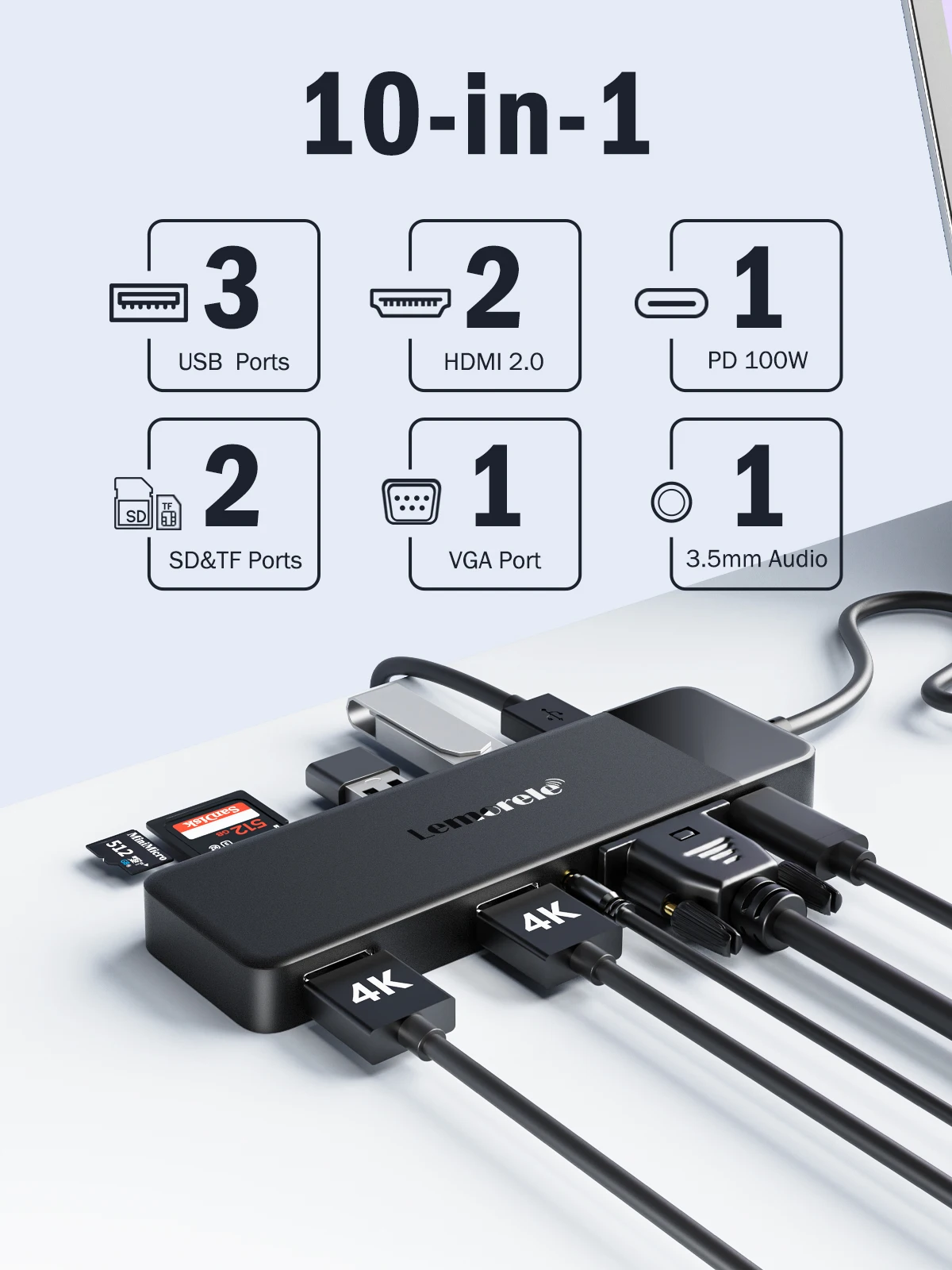Lemorele USBC Hub 10Ports Docking Station USB Type C to Dual HDMI 4K 30Hz VGA USB 30 Adapter PD100W SD Card Reader for MacBook 2 | PricZone Lemorele USB C Hub 10Ports Docking Station USB Type C to Dual HDMI 4K 30Hz VGA USB 30 Adapter PD100W SD Card Reader for MacBook 2 | PricZone
