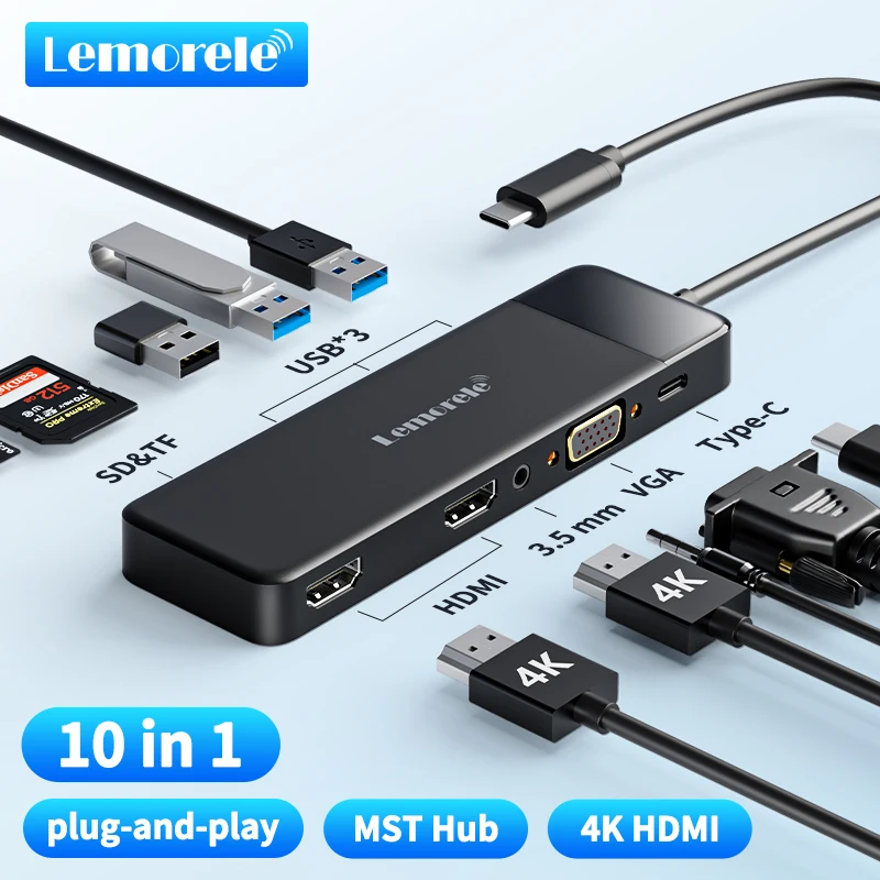 Lemorele USBC Hub 10Ports Docking Station USB Type C to Dual HDMI 4K 30Hz VGA USB 30 Adapter PD100W SD Card Reader for MacBook 1 | PricZone Lemorele USB C Hub 10Ports Docking Station USB Type C to Dual HDMI 4K 30Hz VGA USB 30 Adapter PD100W SD Card Reader for MacBook 1 | PricZone