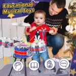 Kids Blue Drum Set with Stool and Drumsticks 4 | PricZone