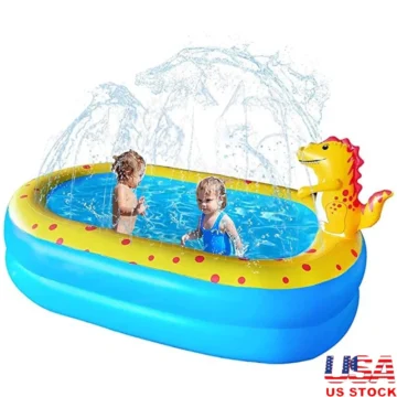 Dinosaur Kiddie Pool with Sprinkler Inflatable Summer Fun Water Play Mat Children Outdoor Indoor Ages 2 Above 1 | PricZone