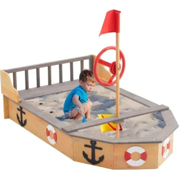 Pirate Ship Wooden Sandbox with Bench Seats 1 | PricZone