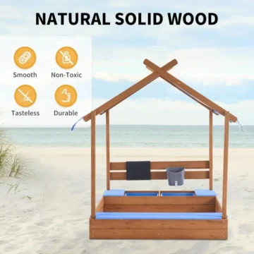 Large Wooden Sandbox with Roof for Kids 2