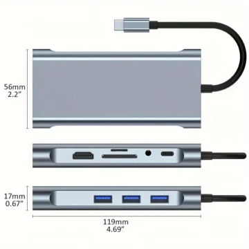 USB C Hub 4K 30Hz Type-C to HDTV Compatible USB 3.0 Adapter 10-in-1 Type-C Hub Docking Station PD 87W USB C Splitter for MacBook 2