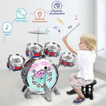 Mini Jazz Drum Set with LED and Stool for Kids 1 | PricZone