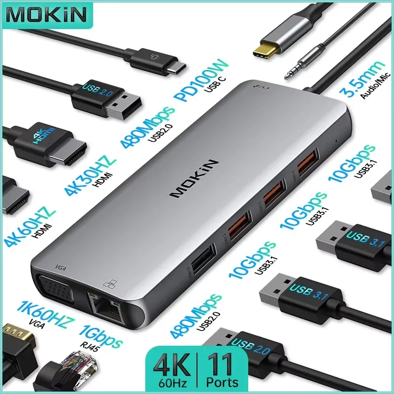 MOKiN 11in1 USBC Hub with 4K HDMI and VGA 1 | PricZone MOKiN 11 in 1 USB C Hub with 4K HDMI and VGA 1 | PricZone
