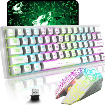 T61 Wireless Gaming Keyboard and Mouse Combo Ergonomic 61 Key Rainbow LED Backlight Rechargeable 4000mAh Battery Mouse Pad 1 | PricZone